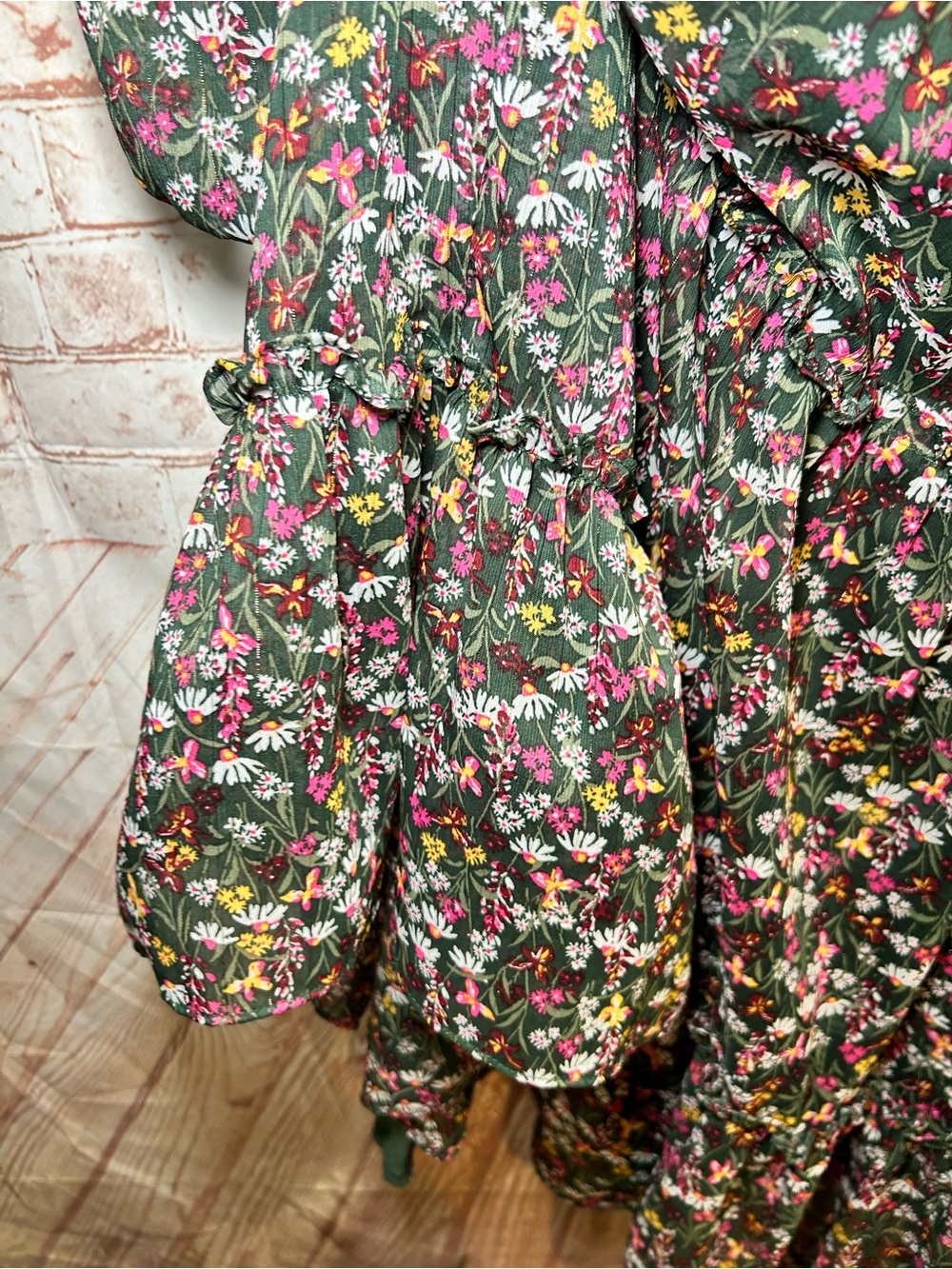 Draper James Green Floral Smocked Long Sleeve Boho Peasant Prairie Midi Dress - Picture 8 of 10